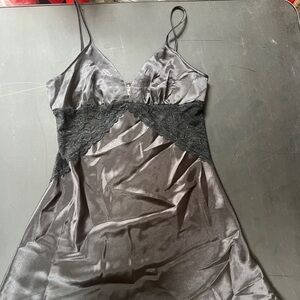 Black Satin Chemise with Lace Details